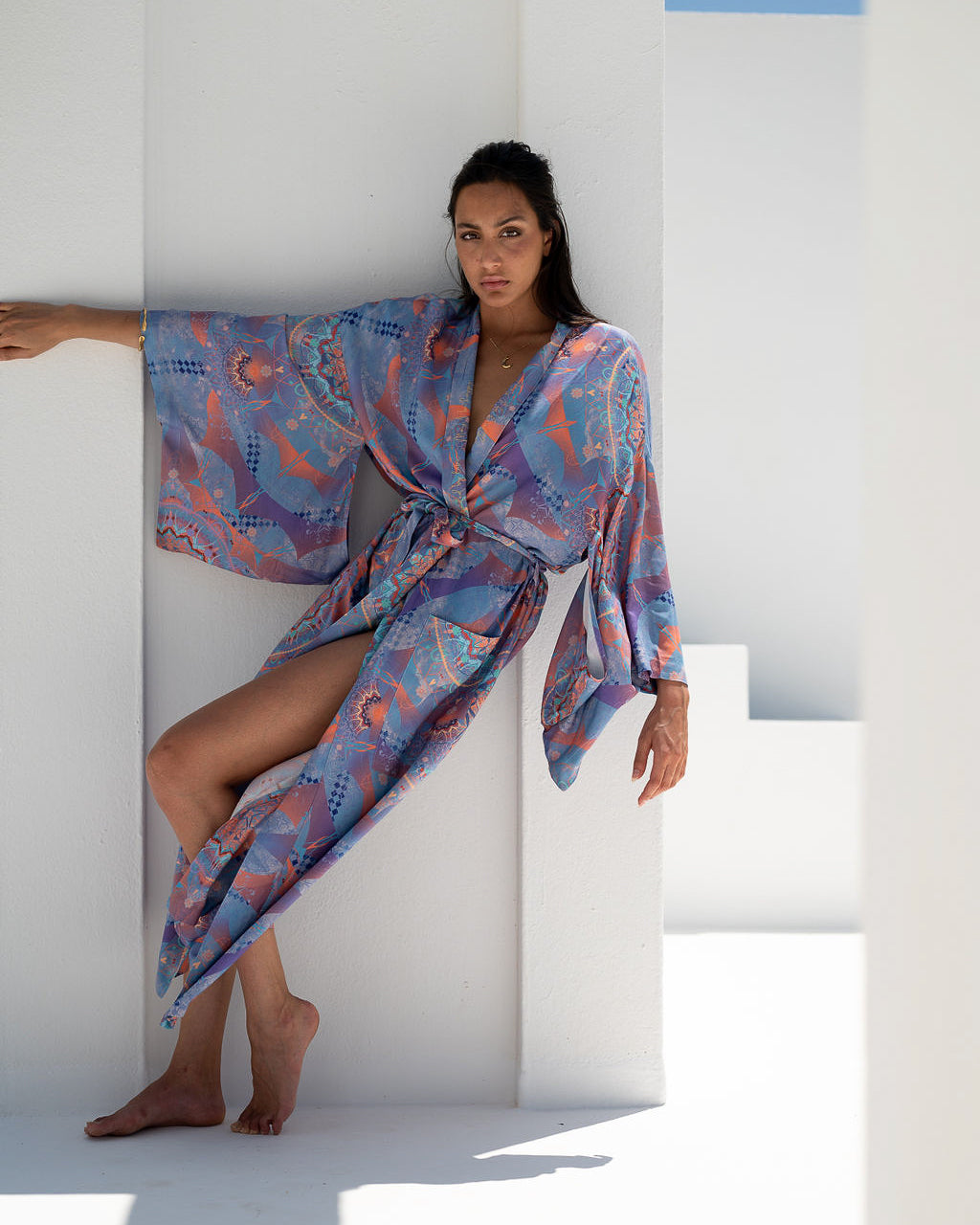 Kimono 100 % LENZING™ Love ECOVERO™ Viskose Unisex S/M-X/XL Blue by – & Surrounded on Rock Namasté