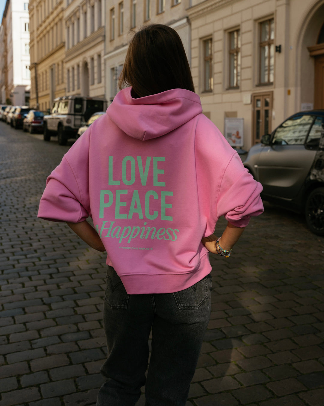 Love, Peace & Happiness Hooded Sweatshirt - Pink