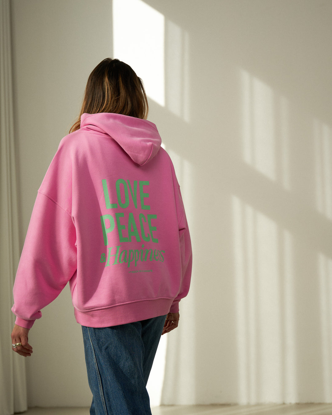 Love, Peace & Happiness Hooded Sweatshirt - Pink