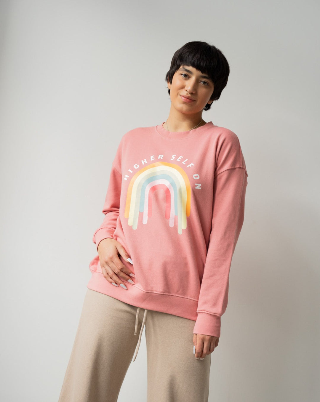 Higher Self On Relaxed Sweatshirt - Grau/Rosa