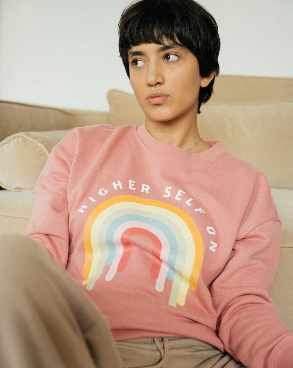 Higher Self On Relaxed Sweatshirt Raspberry Vintage Washed