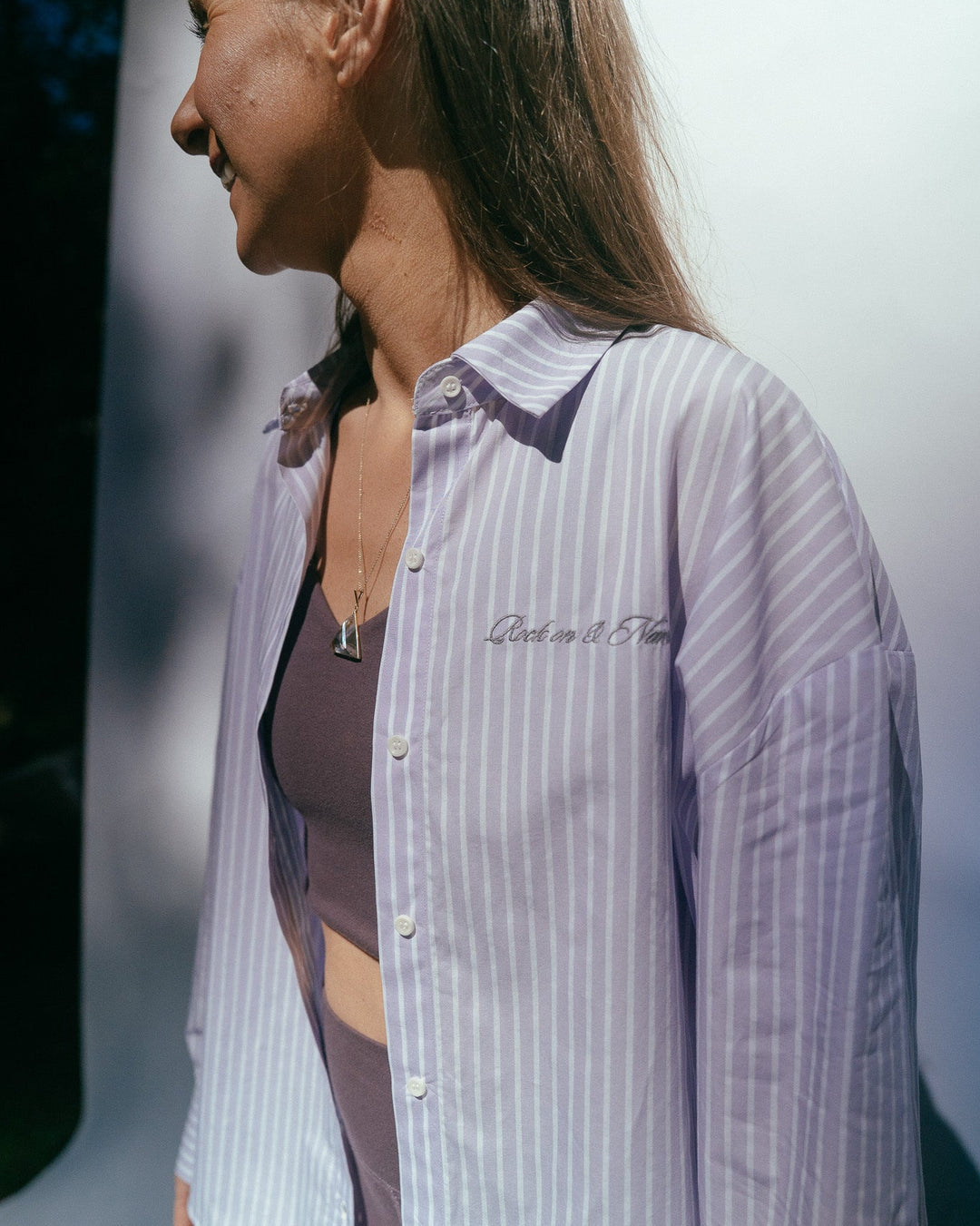 Oversized Bluse gestreift - Lilac
