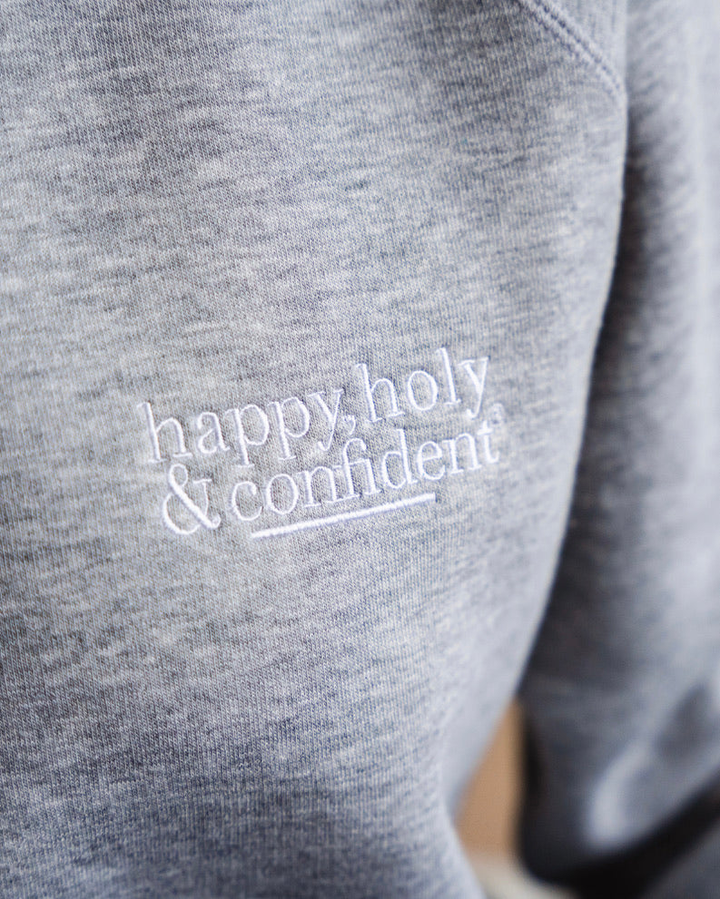 Happy Holy & Confident Sweatshirt (heathergrey/coral)