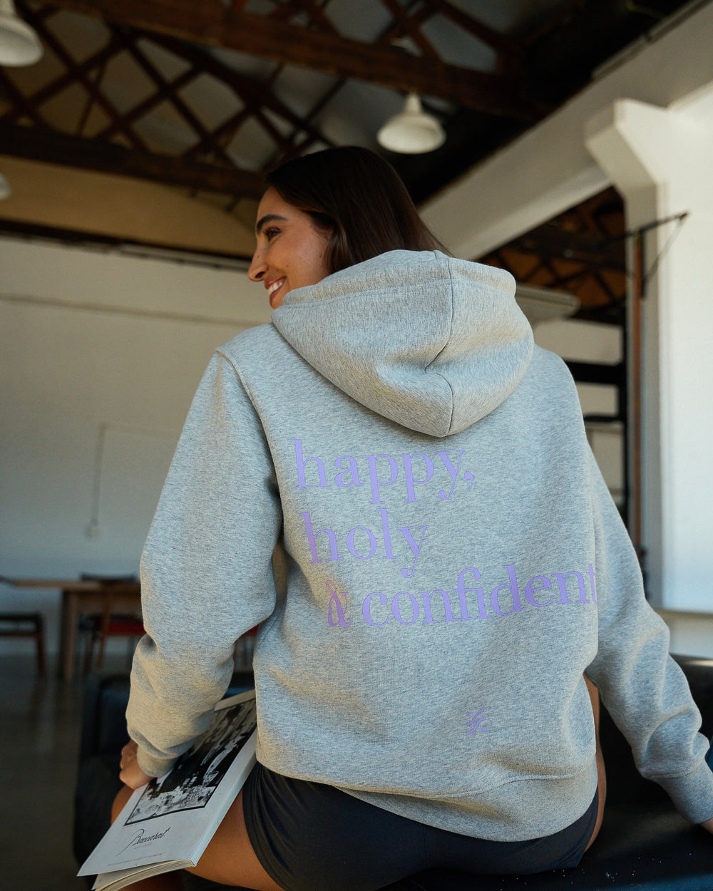 Happy, Holy & Confident® hooded Sweatshirt - Grau