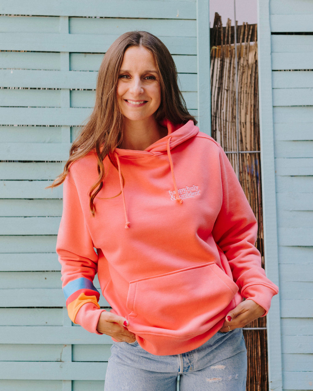 Happy Holy & Confident Hooded Sweatshirt (coral)
